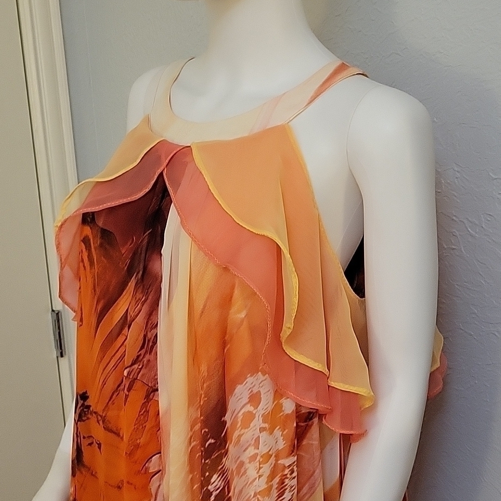 Ashley STEWART Chiffon Abstract Layered Maxi Camisole Bardot Tiki Slip Dress - Picture 7 of 12